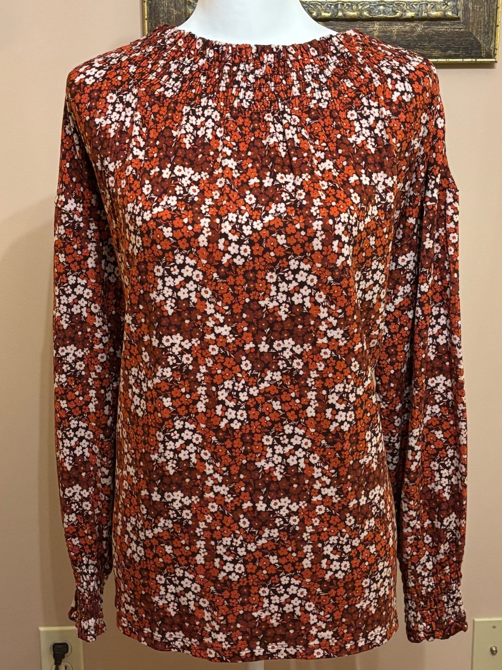 Floral Long-Sleeve Blouse - Rust Multi